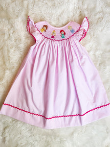 Girls Pink Gingham Smocked Princess Dress