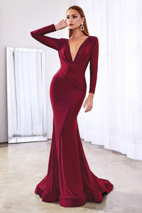 Hayley Long Sleeve Sexy Fitted Gown Bridesmaid Dress C168AR-Burgundy SAMPLE IN STORE
