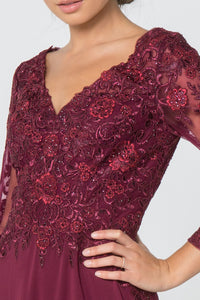 Lorraine Mothers Dress Long Sleeve Lace Top Formal Gown in Burgundy G2825-Burgundy