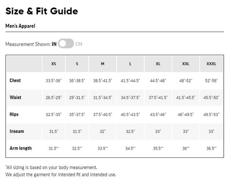 Mens Outdoor Research Jacket Size Chart