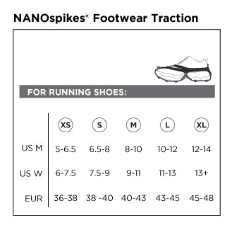 Kahtoola NANOspikes Footwear Traction size chart