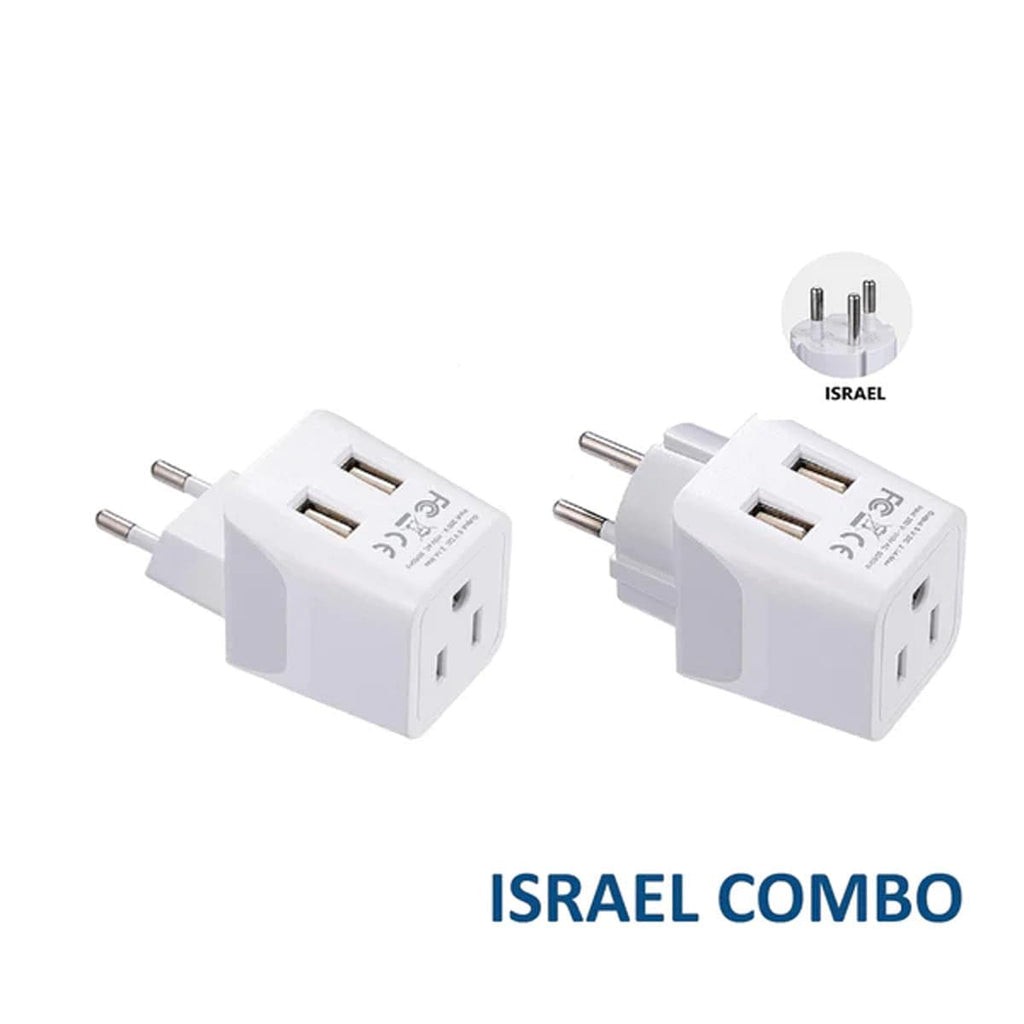 Israel&comma; Palestine Adapter Plug Combo- Type H&comma; C &verbar; Dual USB - Israeli Combo