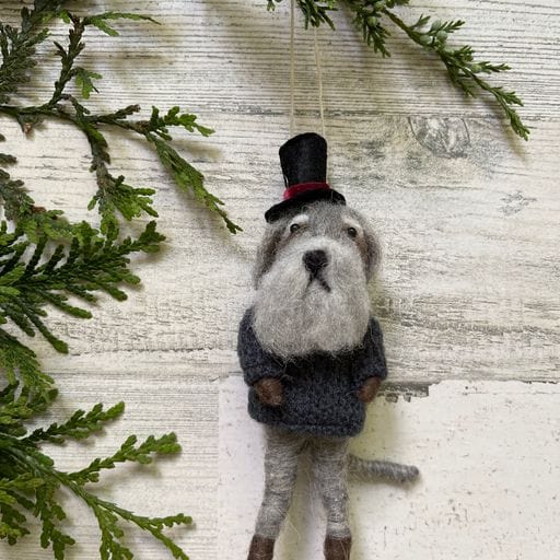 Wool Poseable Schauzer Christmas Ornament