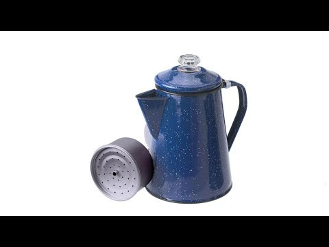 GSI Outdoors Blue Enamelware 10 Cup Tea Kettle with metal handle