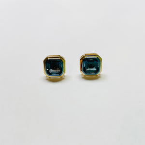 london blue topaz cushion cut studs - Theodosia Jewelry