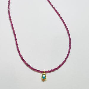 delicate ruby necklace with turquoise charm - Theodosia Jewelry