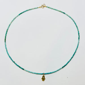 delicate shaded turquoise necklace with hamsa charm - Theodosia Jewelry