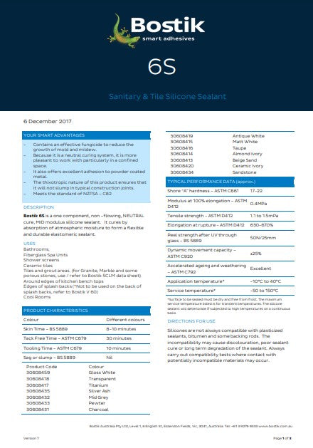 Bostik 6S Datasheet