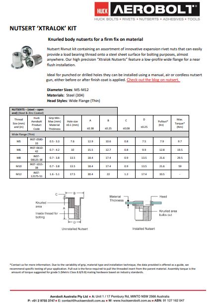 Nutsert Xtralok Kit Datasheet