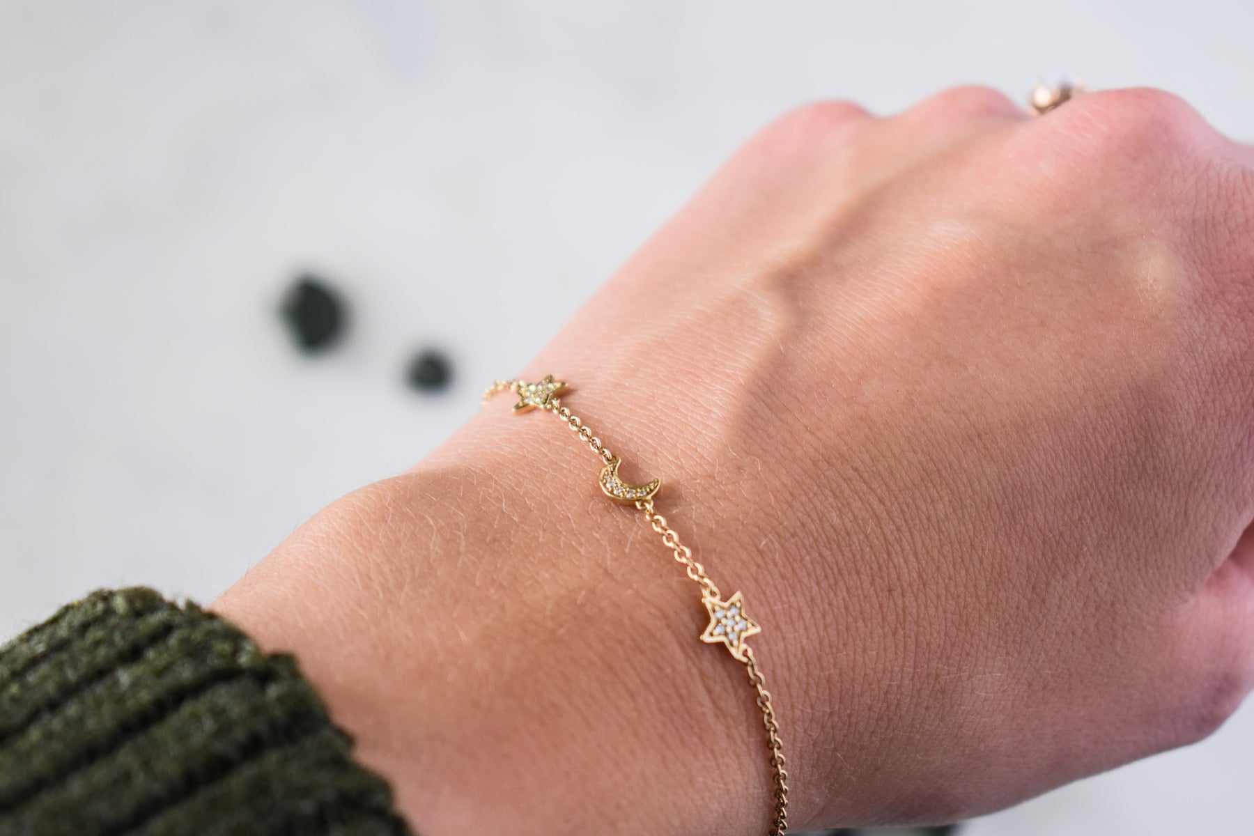 MOON & STAR DELICATE DIAMOND BRACELET