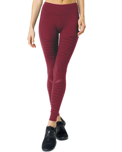 Athletique Low-Waisted Ribbed Leggings With Hidden Pocket and Mesh Panels -  Red