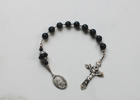 emergency novena, memorare, mother teresa, onyx sterling silver chaplet, high-quality, heirloom rosaries