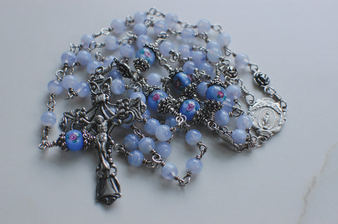 blue lace agate, sterling silver, heirloom quality unbreakable rosary