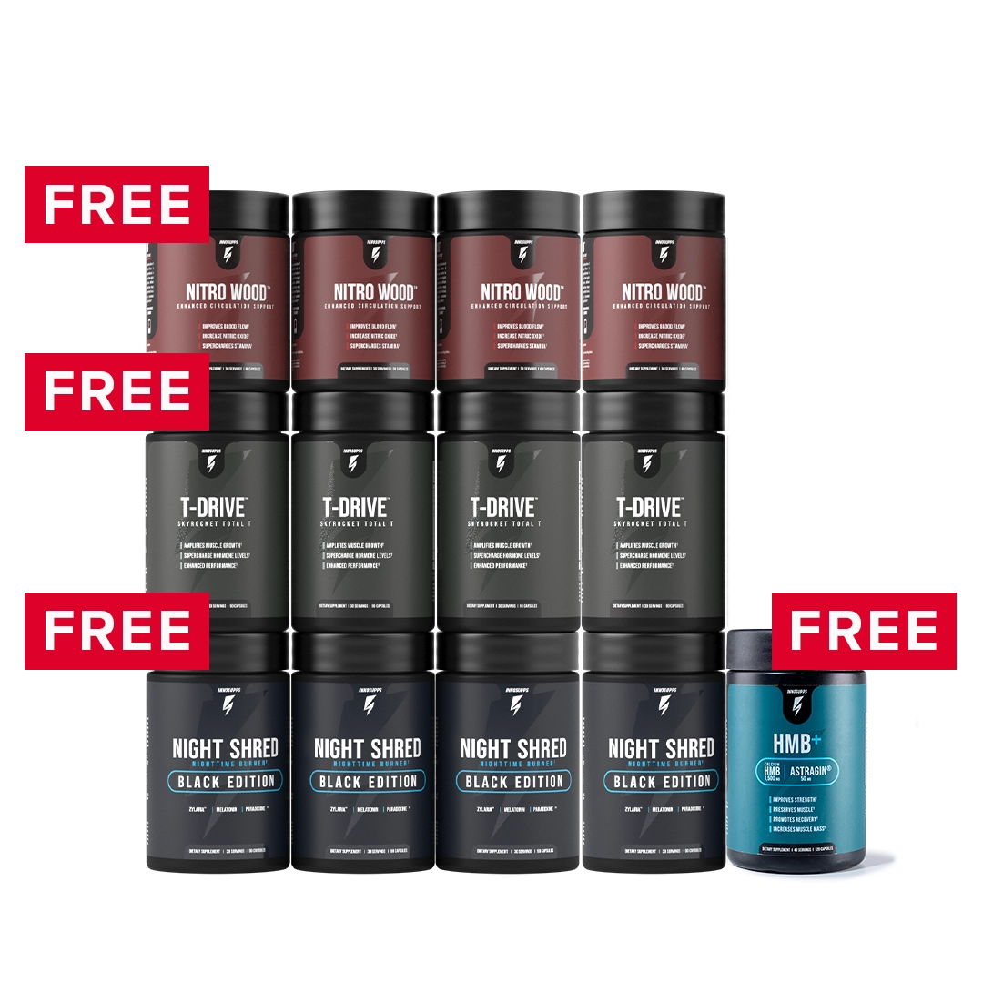Supercharged Male Stack 3-Month Supply + 1 Stack Free + 1 FREE HMB