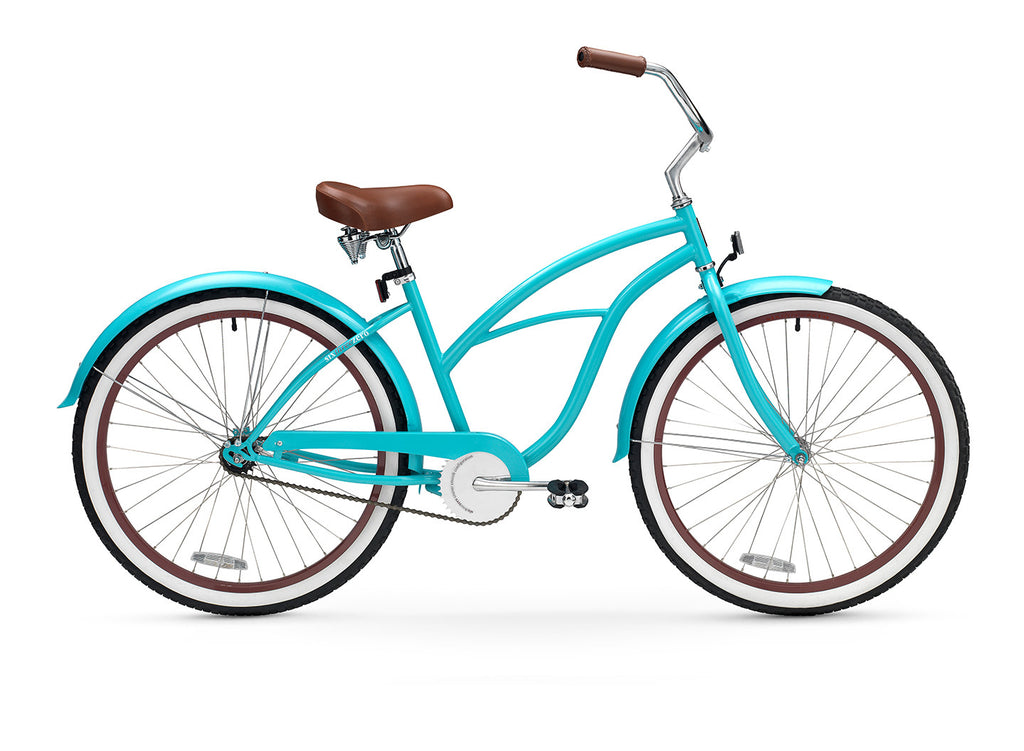 teal bikes with baskets