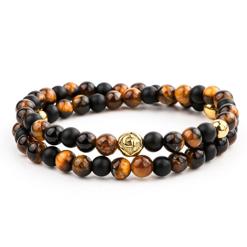 Men's GREEN TIGER EYE, MATTE ONYX Flat bead Bracelet - One Size Fits A – GT  collection