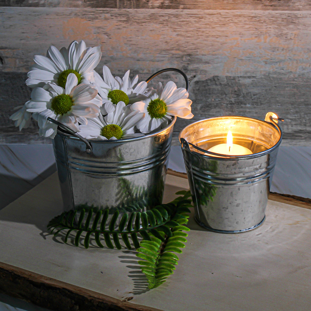 Tiny White Metal Bucket 3.5x4 with Handle - Save-On-Crafts