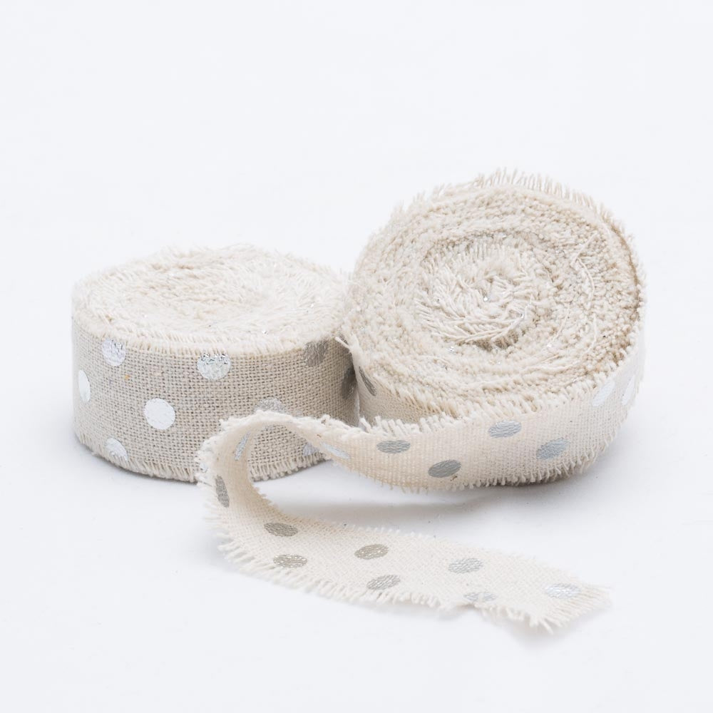 1.5” X 10 Yard Jute Polka-Dot Ribbon