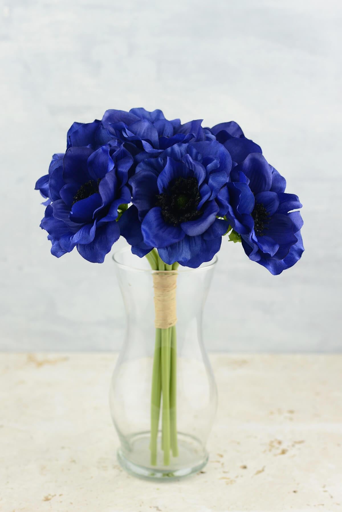 Anemone Faux Flower Bundle in Navy Blue - 12" Tall - Save ...