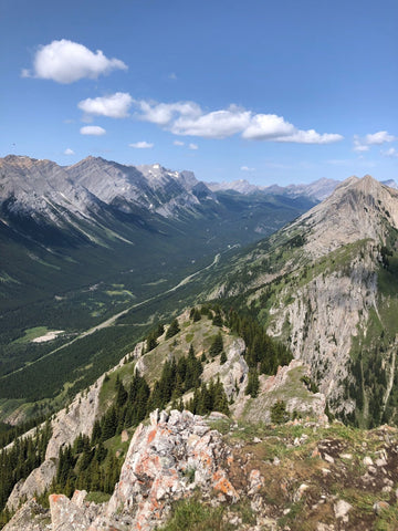 Ridge of King Creek Ridge with view of the Kananaskis valley in Alberta Canada
