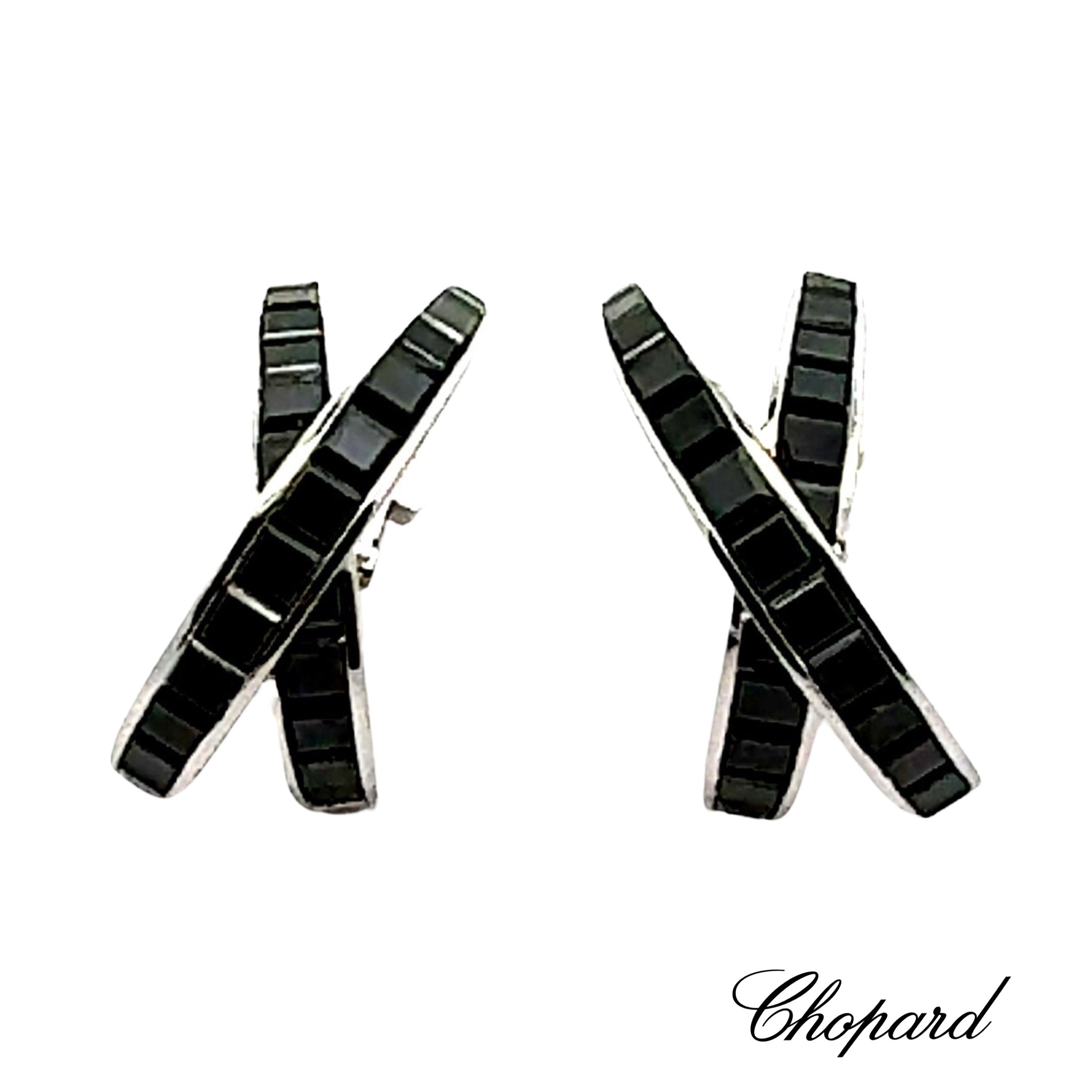 Chopard Clip On Earrings, 52 Black Diamond 7.25 cttw, 18K White Gold 23.1g