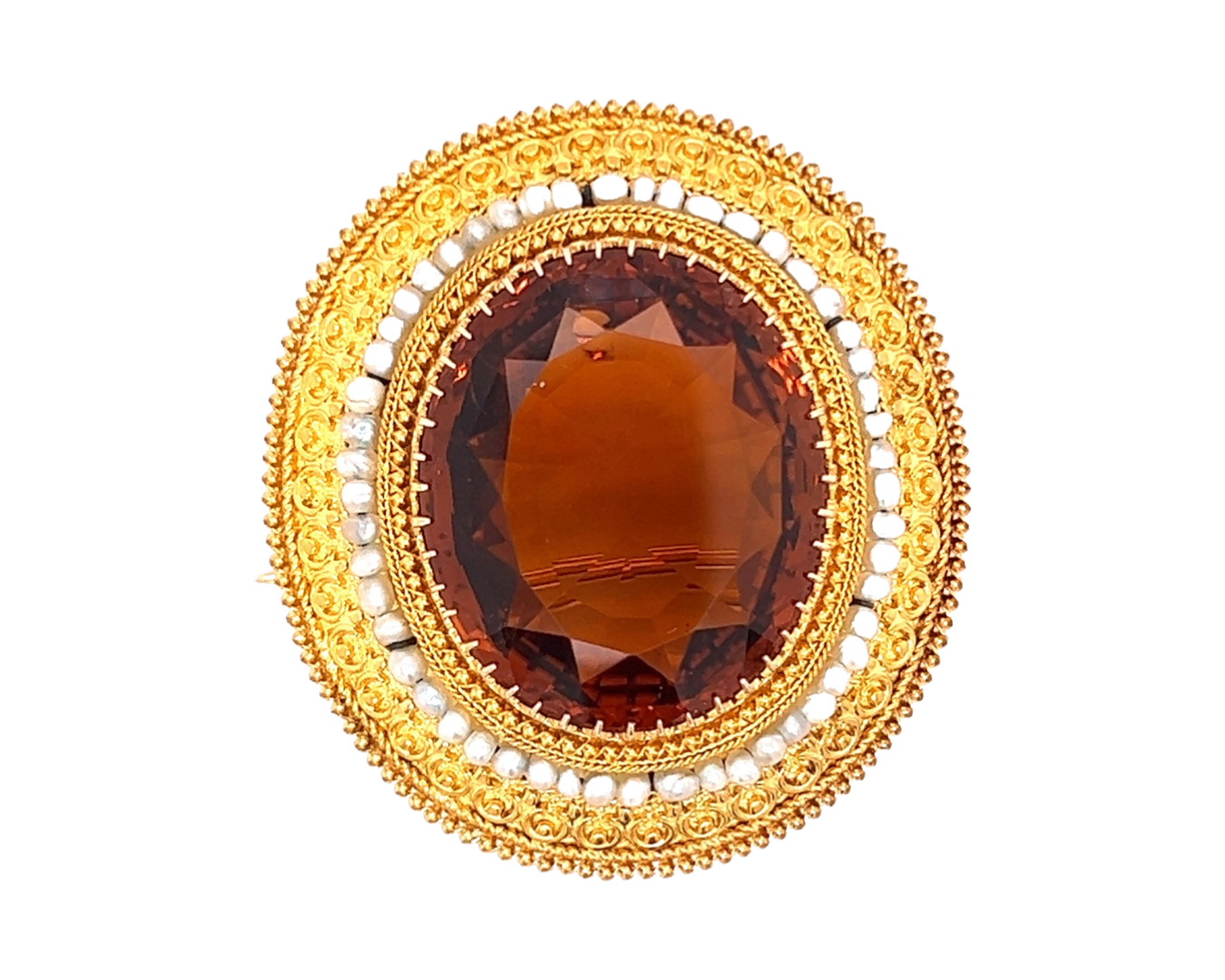 Estate Art Deco Brooch/Pendant, 1 Oval Citrine 24.40 ct, 14K Yellow Gold 16.32g