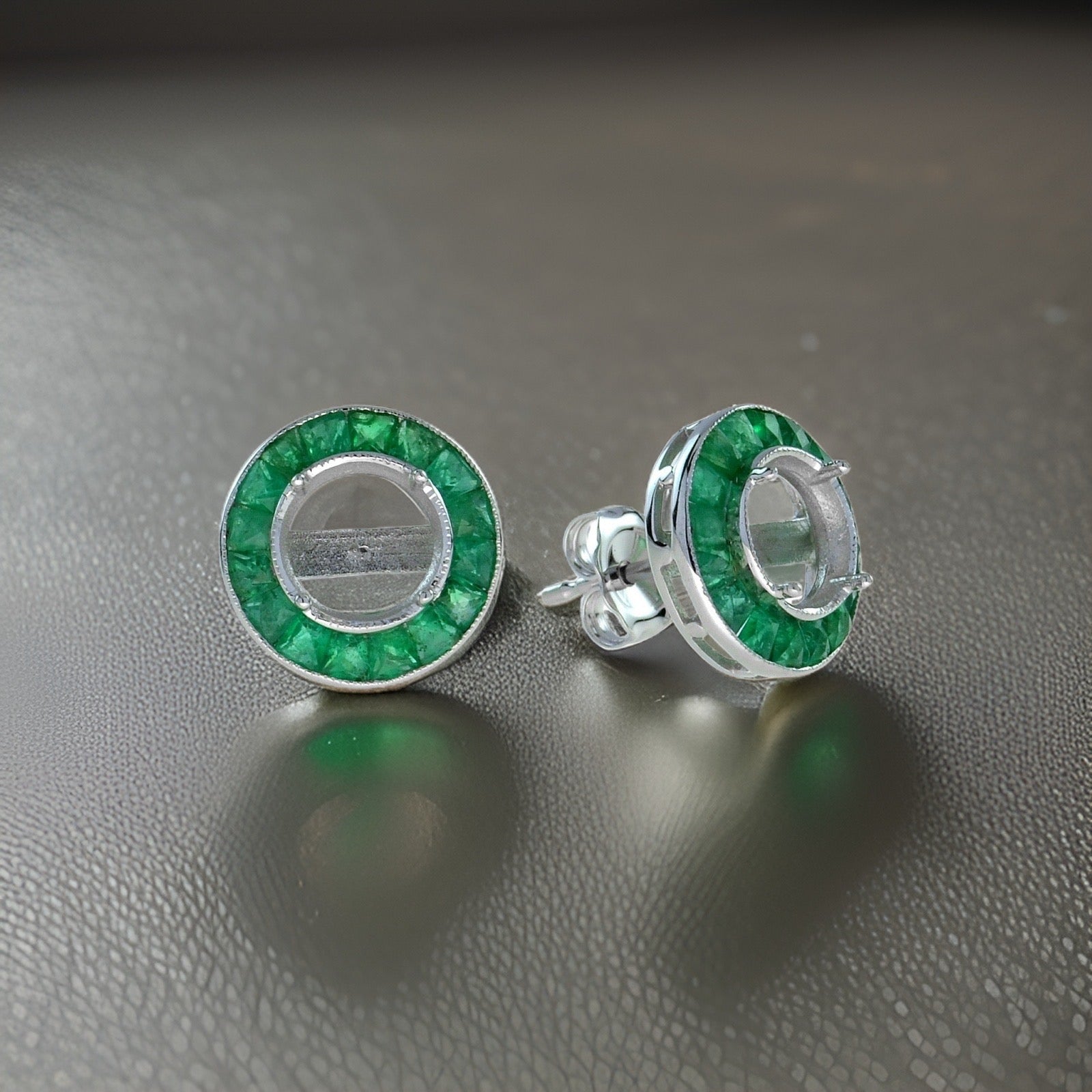 Aristocrat Semi Mount Earrings, 32 Emerald 1.43 cttw, 18K White Gold 3.12g