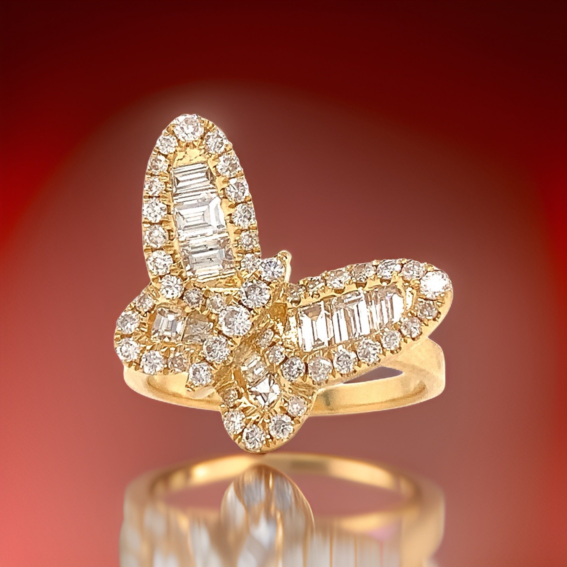 Fashionista Butterfly Ring, Mixed Diamond 1.33 cttw, 18K Yellow Gold 5.40g