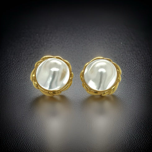 Estate Earrings, Freeform Pearl, 18K Yellow Gold 14.00g