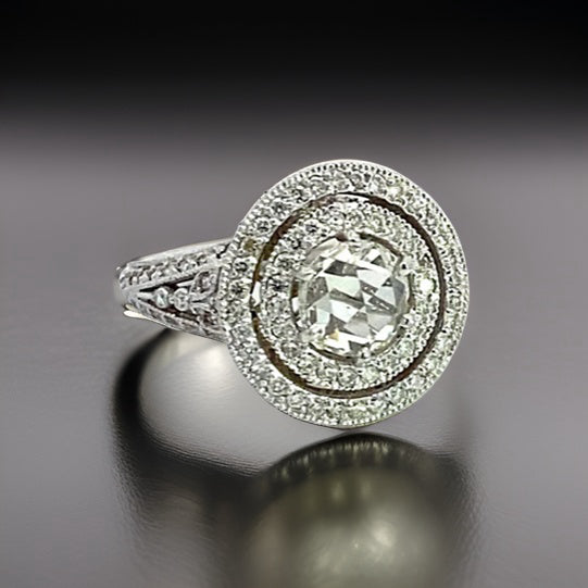 Barry Kronen Estate Ring, Round Diamond 1.23ct  G -H VS2-SI1, 18K White Gold 5.30g