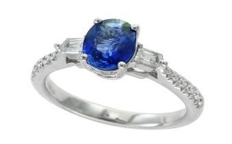 E.H. Collection Ring, Diamond 0.54ct H-I SI2-I1, Sapphire 1.42ct, 18K White Gold