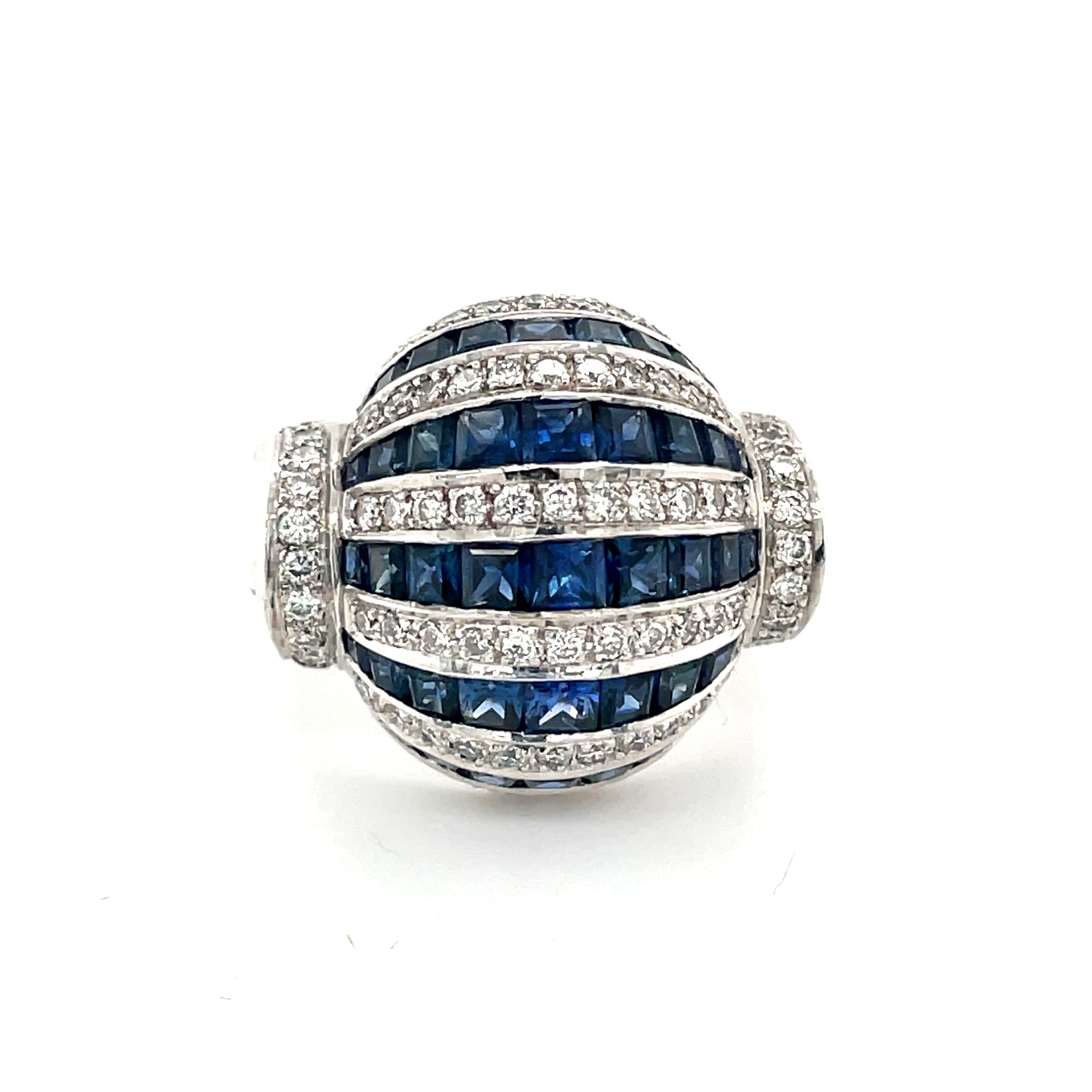 Estate Ring, Round DIAMOND 0.98ct  G  HVS1 SI1 Sapphire French Cut 4.81ct  18KW 16.5 16.50g Ring Size 6.75