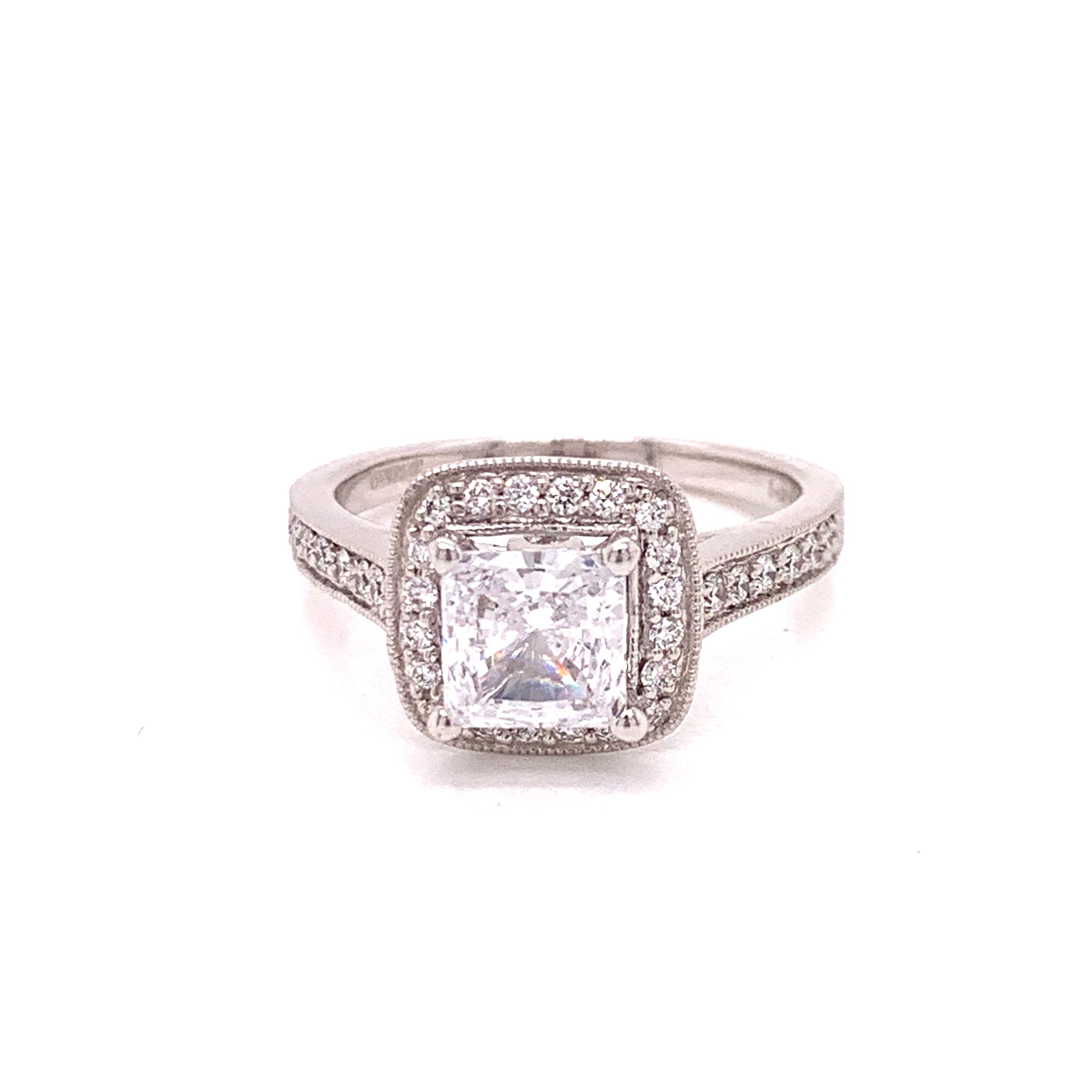 Scott Kay Semi Mount Ring, 1 Princess Cubic Zirconia, Round Diamond 0.33 cttw, 14K White Gold 5.29g