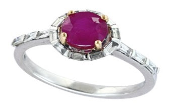 E.H. Collection Ring, Diamond 0.34ct H-I SI2-I1, Ruby 1.00ct, 14K White/Yellow Gold