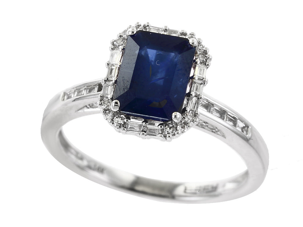 E.H. Collection Ring, Diamond 0.25ct H-I SI, Sapphire 1.52ct, 14K White Gold