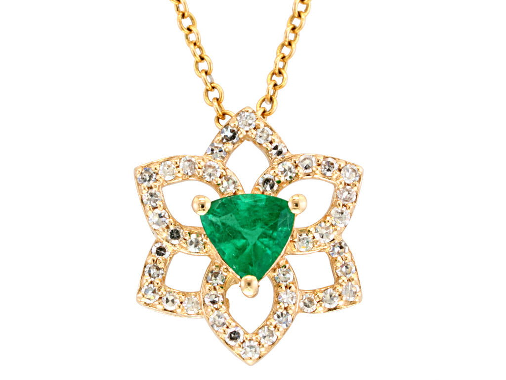 E.H. Collection Pendant w/ Chain, Diamond 0.21ct H-I SI2-I1, Emerald 0.33ct, 14K Yellow Gold