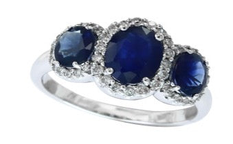 E.H. Collection Ring, Diamond 0.31ct H-I SI2-I1, 3 Sapphire 2.76ct, 14K White Gold