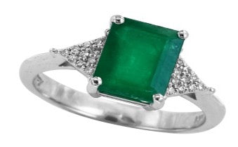 E.H. Collection Ring, Diamond 0.08 cttw H-I SI2-I1, Emerald 2.19 ct, 14K White Gold