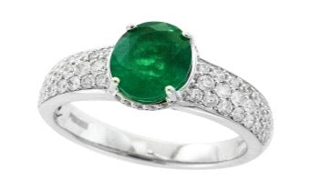 E.H. Collection Ring, Diamond 0.78 cttw H-I SI2-I1, 1 Emerald 1.52 ct, 14K White Gold