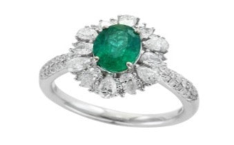 E.H. Collection Ring, Diamond 1.45ct H-I SI2-I1, Emerald 1.14ct, 18K White Gold