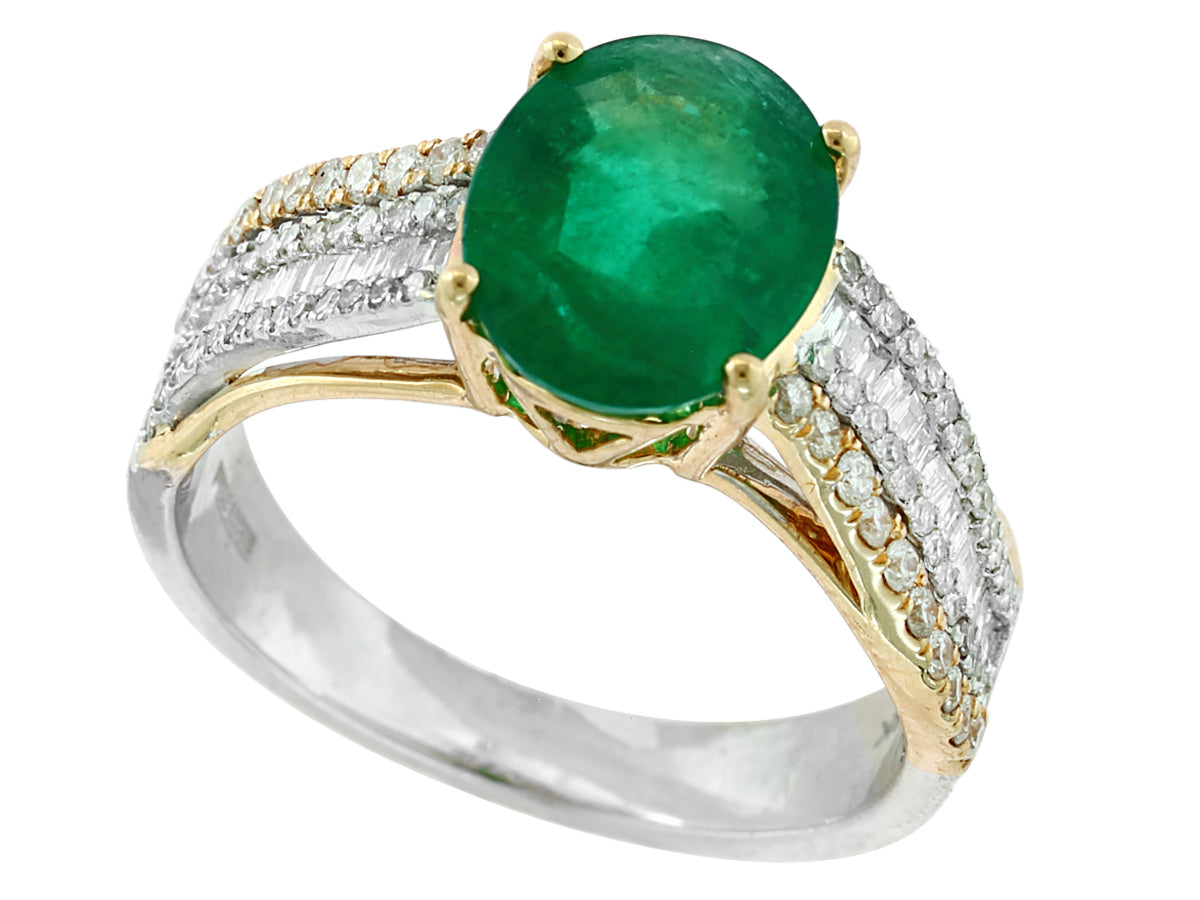 E.H. Collection Ring, 1 Oval Emerald 2.14 ct, Mixed Diamond 0.56 cttw, 14K White/Yellow Gold