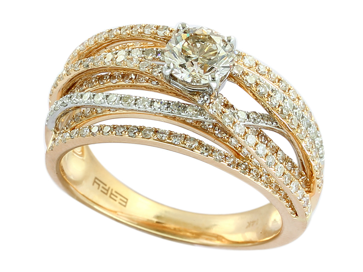 E.H. Collection Ring, Round Diamond 1.32 cttw, 14K White/Yellow Gold 