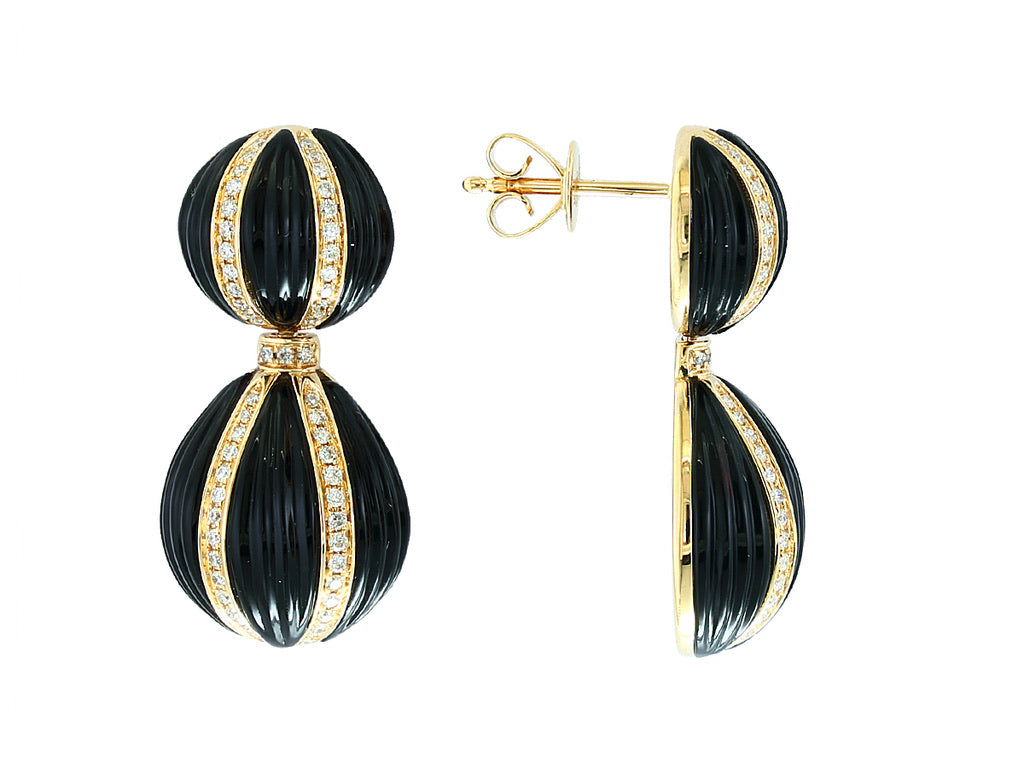 E.H. Collection Dangle Earrings, Diamond 0.40ct H-I SI2-I1, Onyx 6.25ct, 14K Yellow Gold