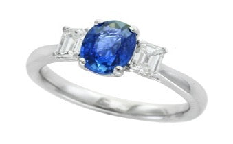 E.H. Collection Ring, Diamond 0.55ct H-I SI2-I1, Sapphire 1.42ct, 14K White Gold