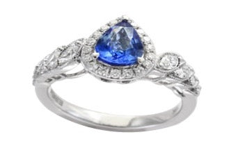 E.H. Collection Ring, Diamond 0.49ct H-I SI2-I1, Ceylon Sapphire 1.14ct, 18K White Gold