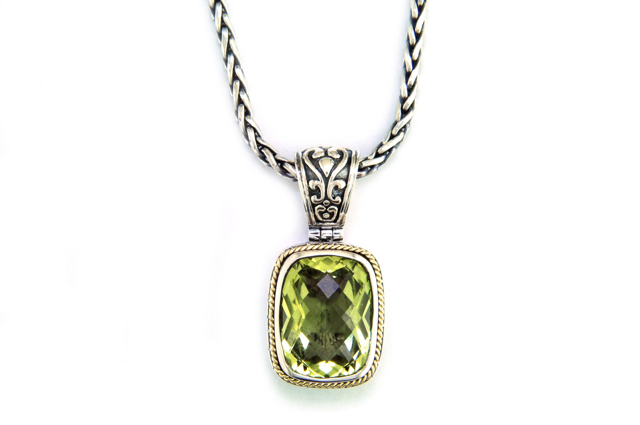 E.H. Collection Pendant w/ Chain, 1 Lemon Quartz 9.77 ct, 18K/Silver