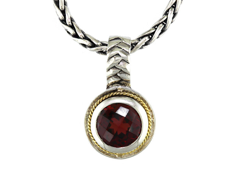 E.H. Collection Pendant w/ Chain, 1 Round Garnet 2.00 ct, 18K/Silver