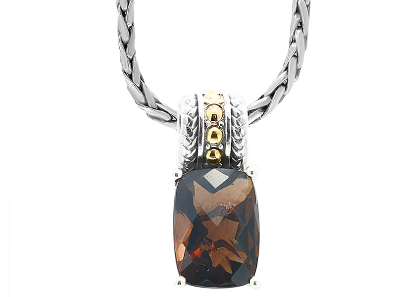 E.H. Collection Pendant w/ Chain, 1 Smoky Quartz 5.55 ct, 18K Yellow Gold/Silver