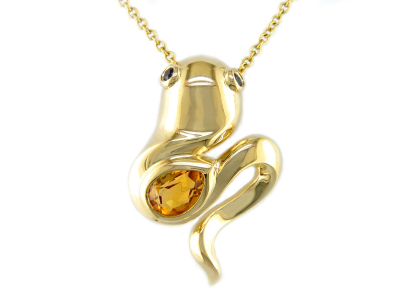 E.H. Collection Pendant w/ Chain, 1 Pear Shape Citrine 0.40 ct, 2 Round Sapphire 0.08 cttw, 14K Yellow Gold