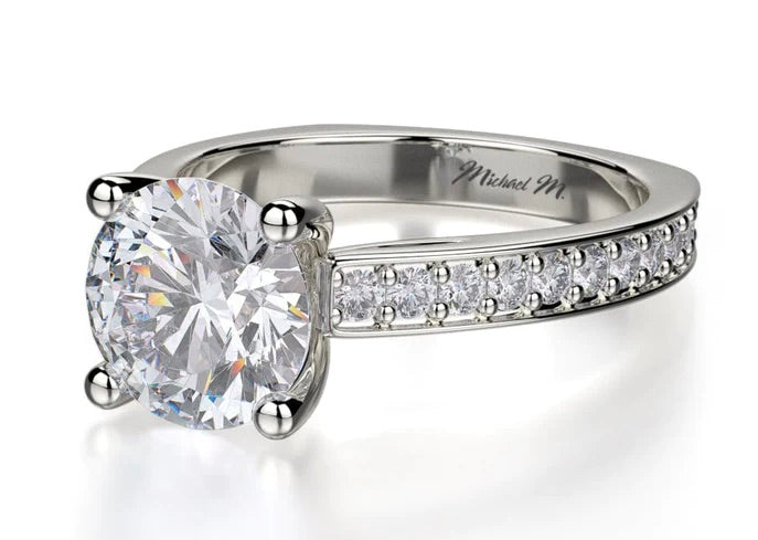 Michael M. Semi Mount Ring, 1 Round Cubic Zirconia, Round Diamond 1.00 cttw, 18K White Gold 5.90g